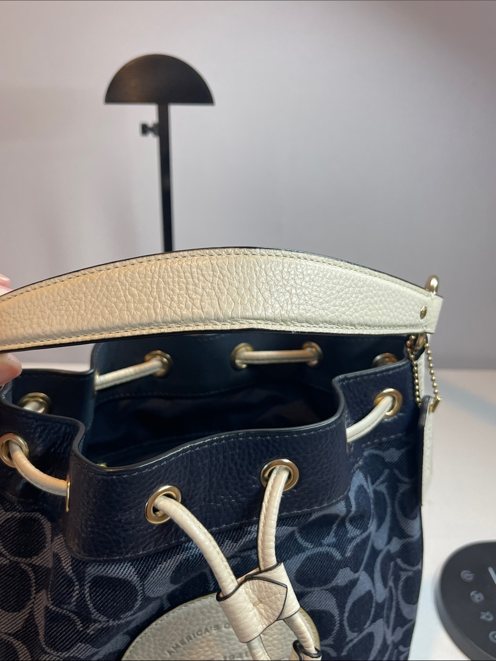 Coach D2132-C4104 Signature Jacquard Mini Bucket Bag Navy Blue & Chalk Leather - Picture 7 of 9